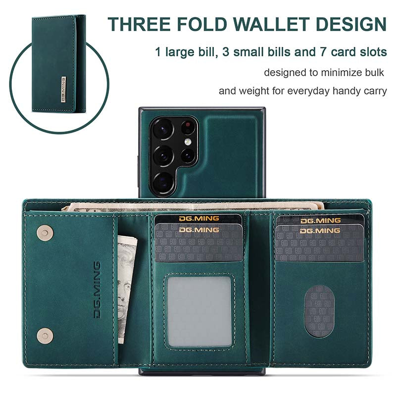 Caeouts Two-in-one Magnetic Split Three-fold Wallet Phone Case For Galaxy