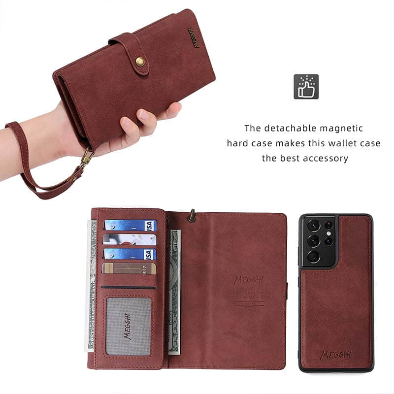 Caeouts Cardholder Zipper Leather Phone Case For Galaxy