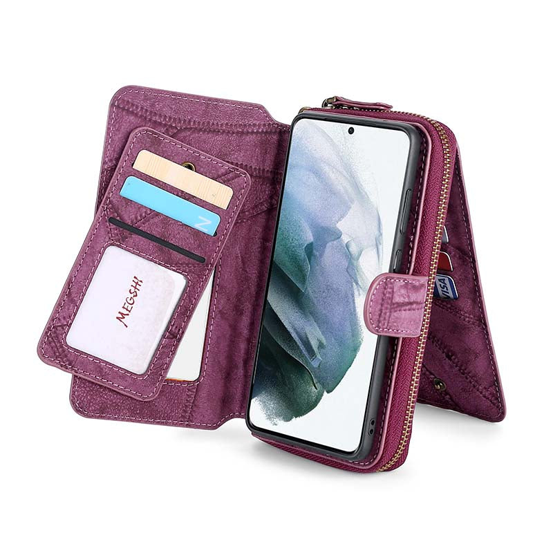 Caeouts Multifunctional Zipper Wallet Detachable Card Case For Galaxy