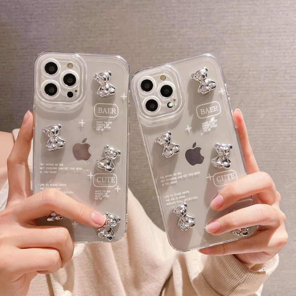 Cute 3D Silver Bear Cartoon Phone Case