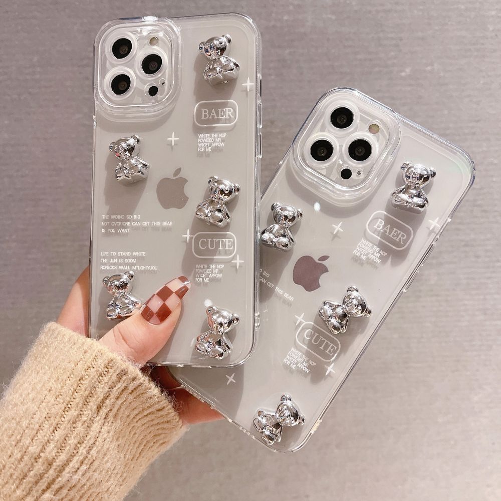 Cute 3D Silver Bear Cartoon Phone Case