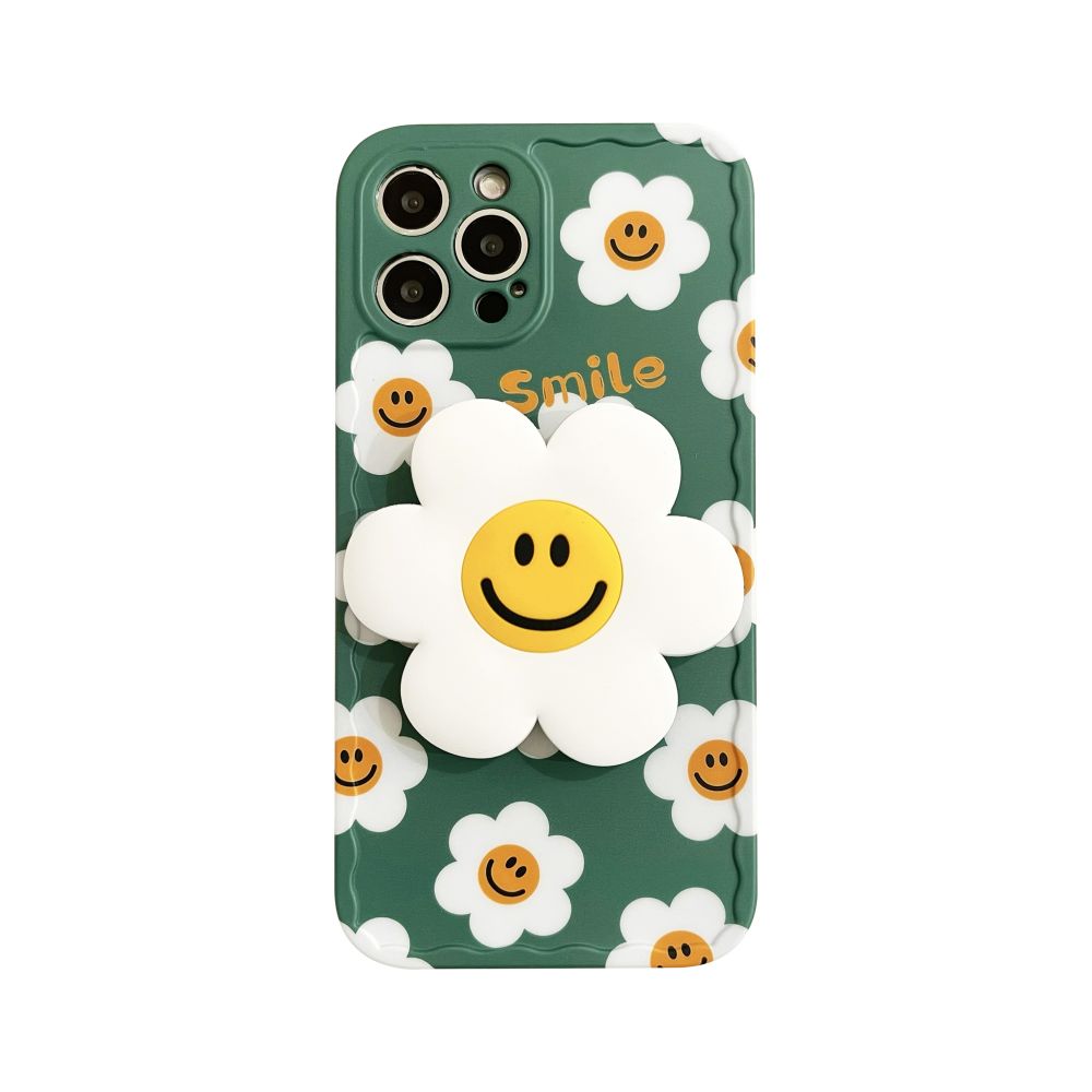 I Love Green Flower Phone Case With Smiley Daisy Phone Grip