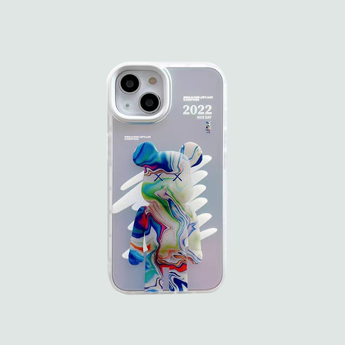 Reflective Phone Case White Frame Pigment Bear