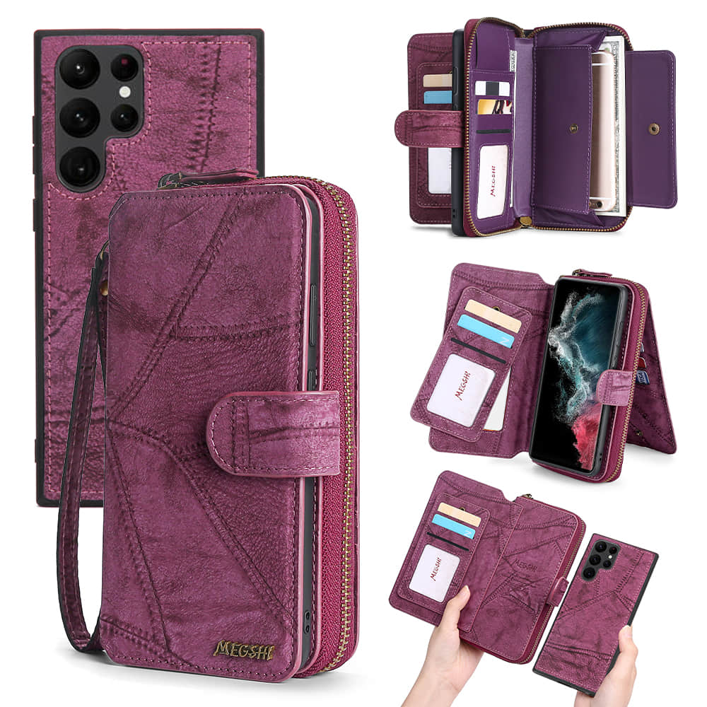 Caeouts Zipper Wallet Detachable Phone Case Red