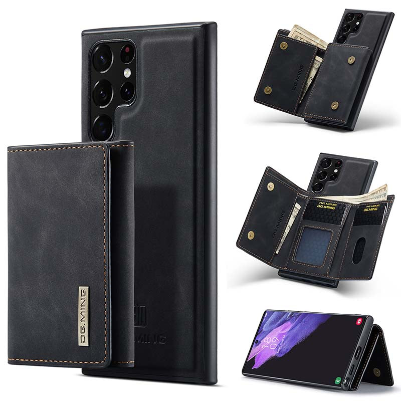 Caeouts Two-in-one Magnetic Split Three-fold Wallet Phone Case For Galaxy