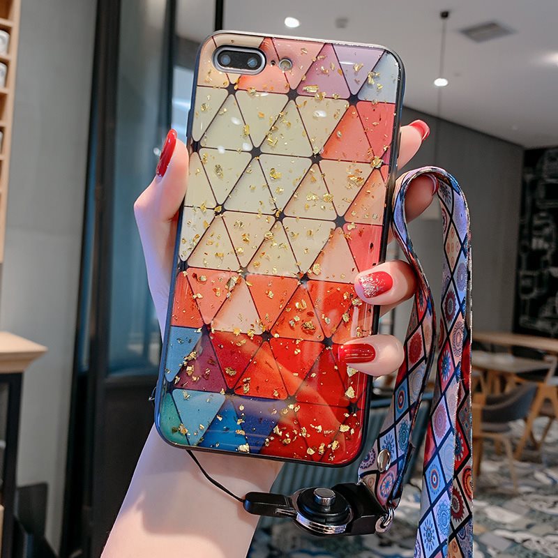 3D Colorful Diamond Shape Phone Case With Strap