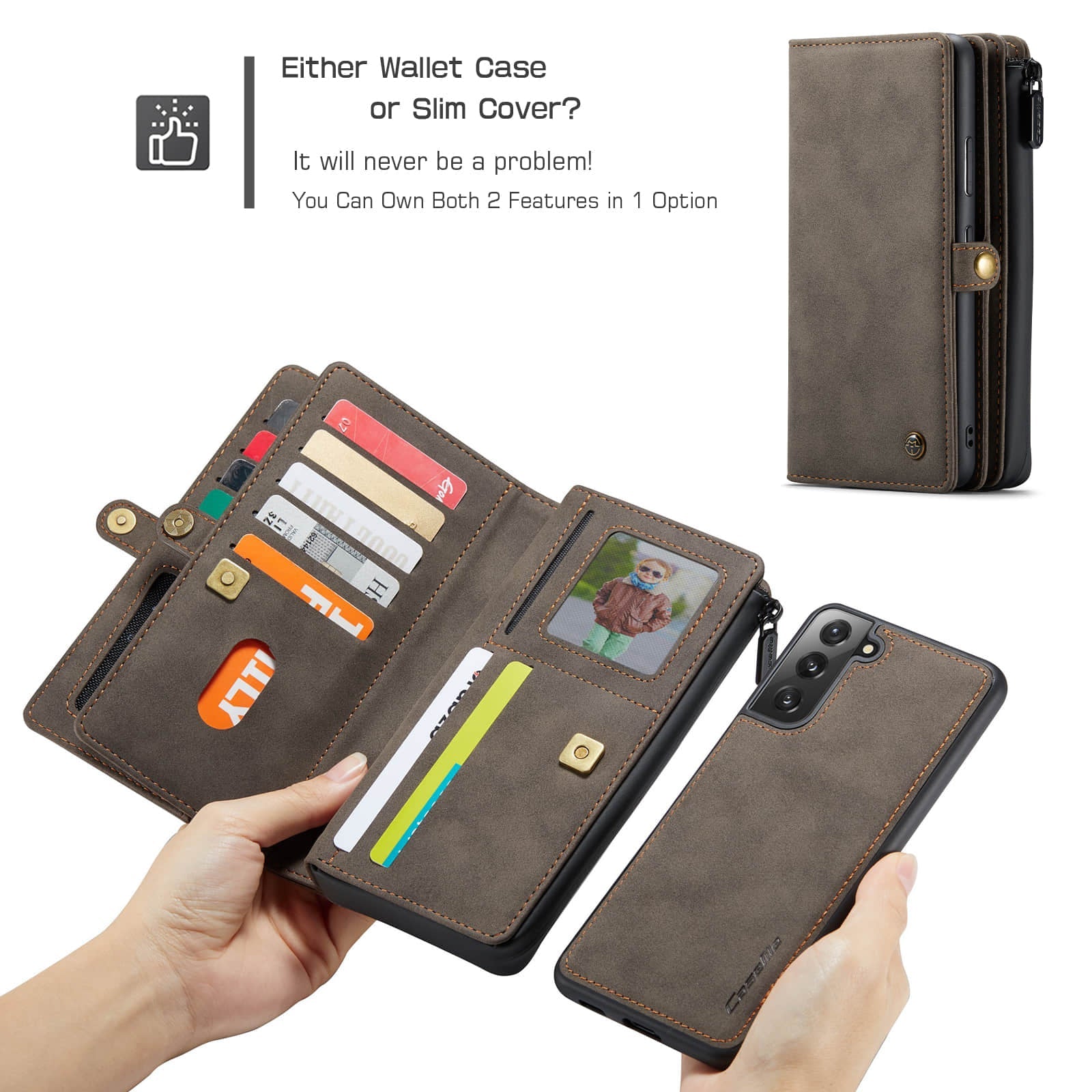 Caeouts Large Capacity Cardholder Phone Case Brown