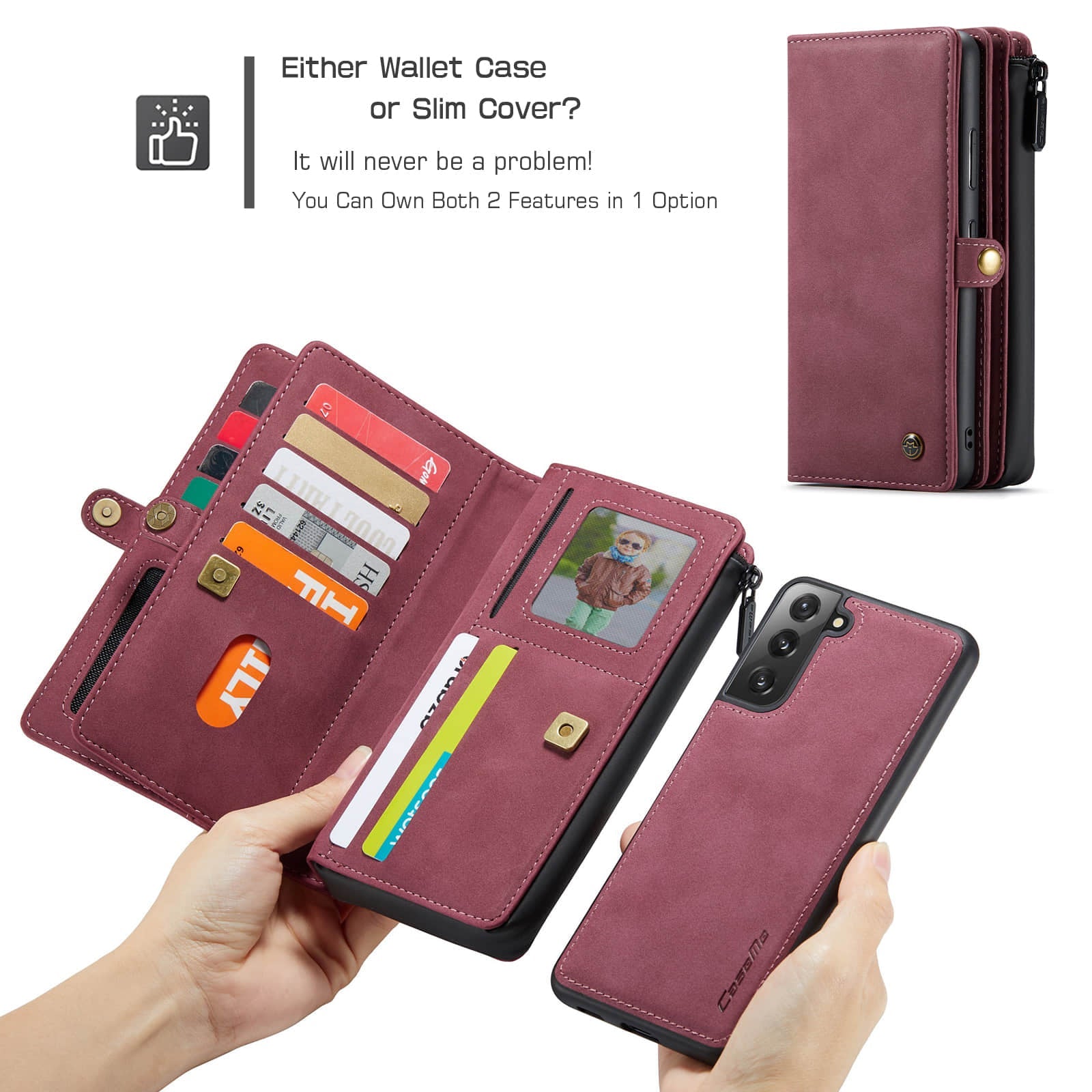 Caeouts Large Capacity Cardholder Phone Case Red