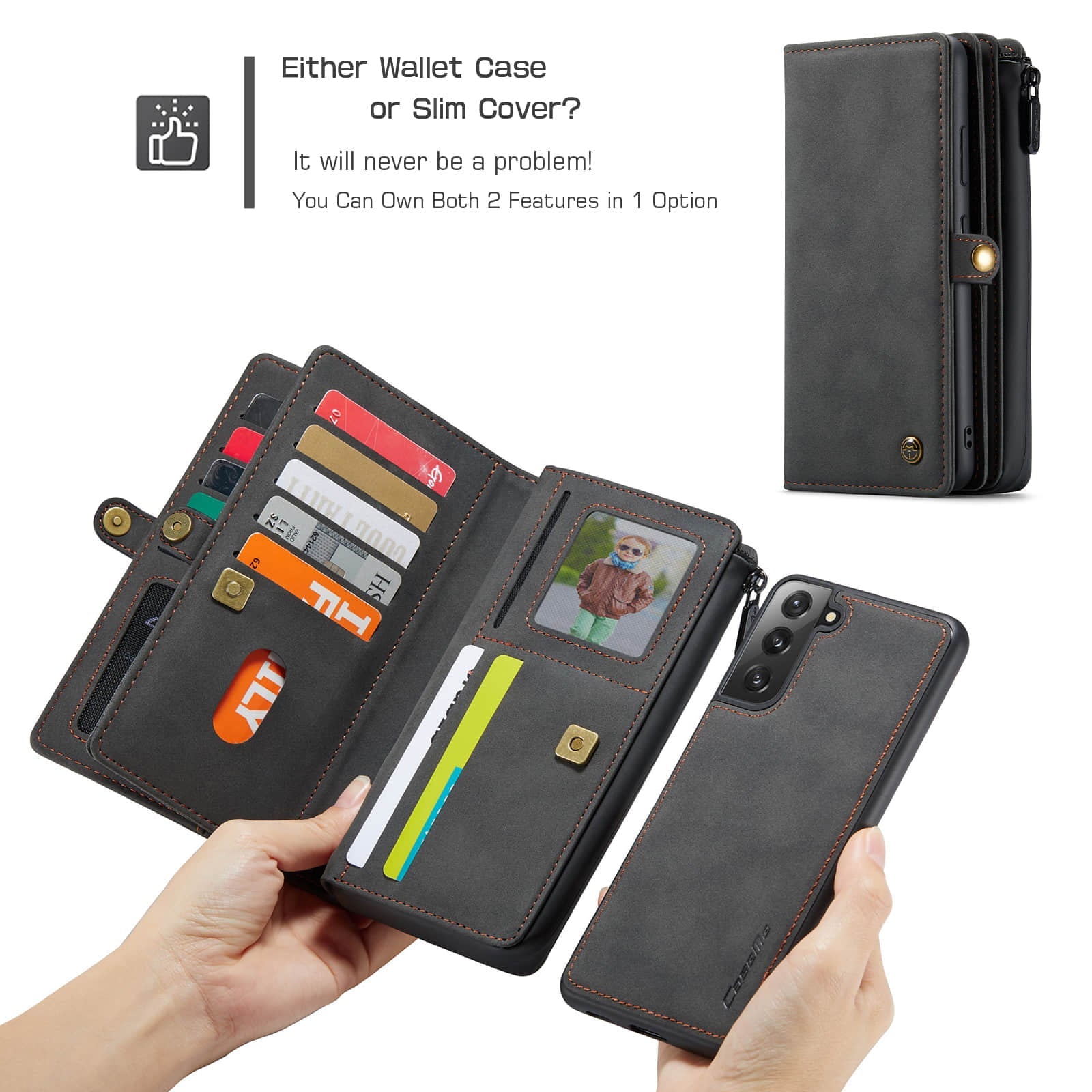 Caeouts Large Capacity Cardholder Phone Case Black