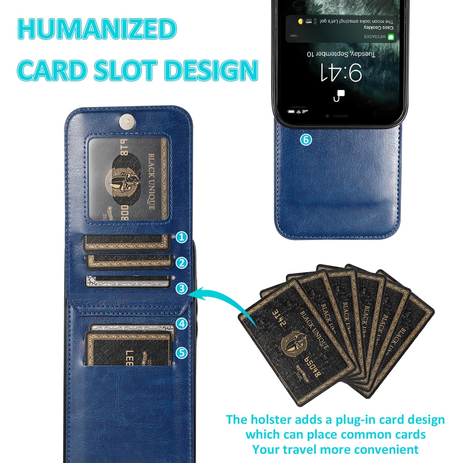 Caeouts Bracket Card Slot Phone Case Blue