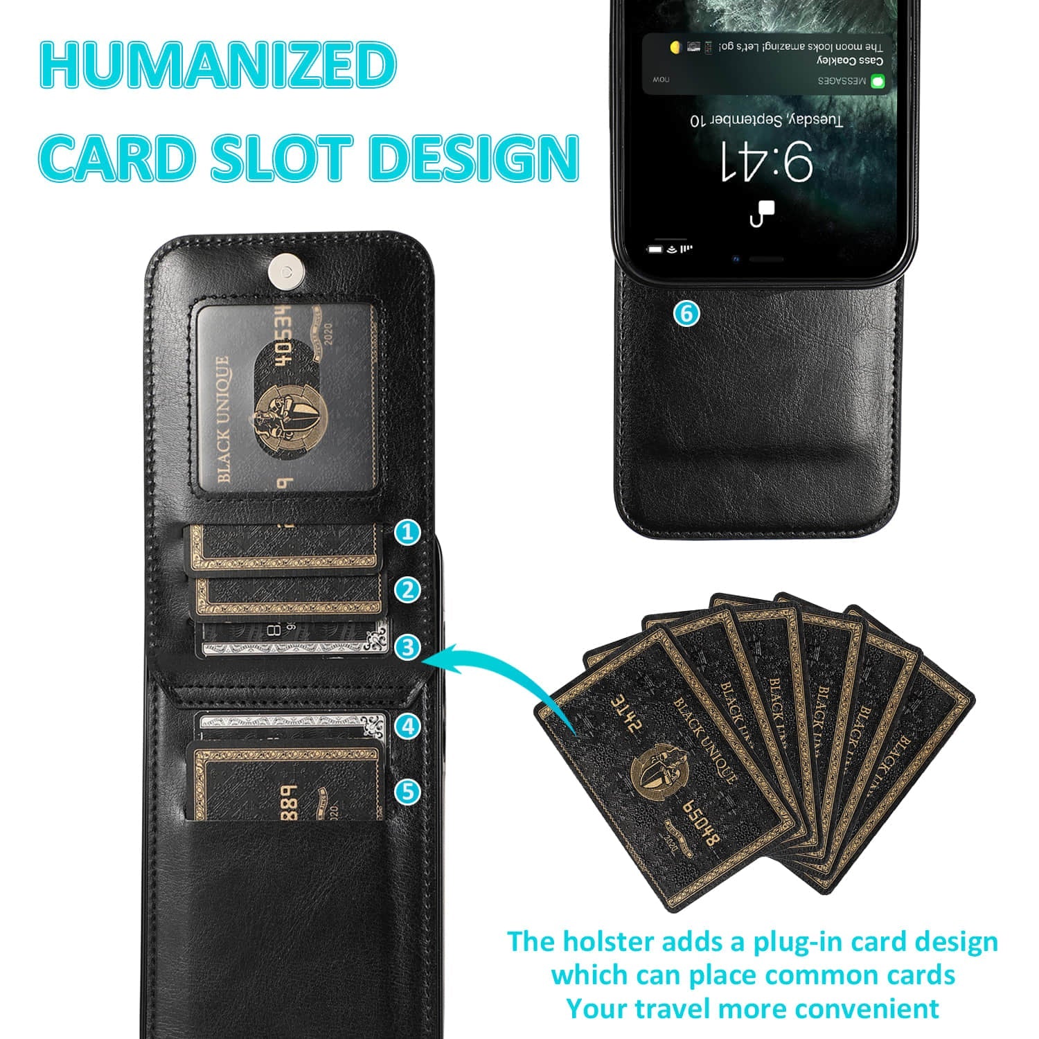 Caeouts Bracket Card Slot Phone Case Black