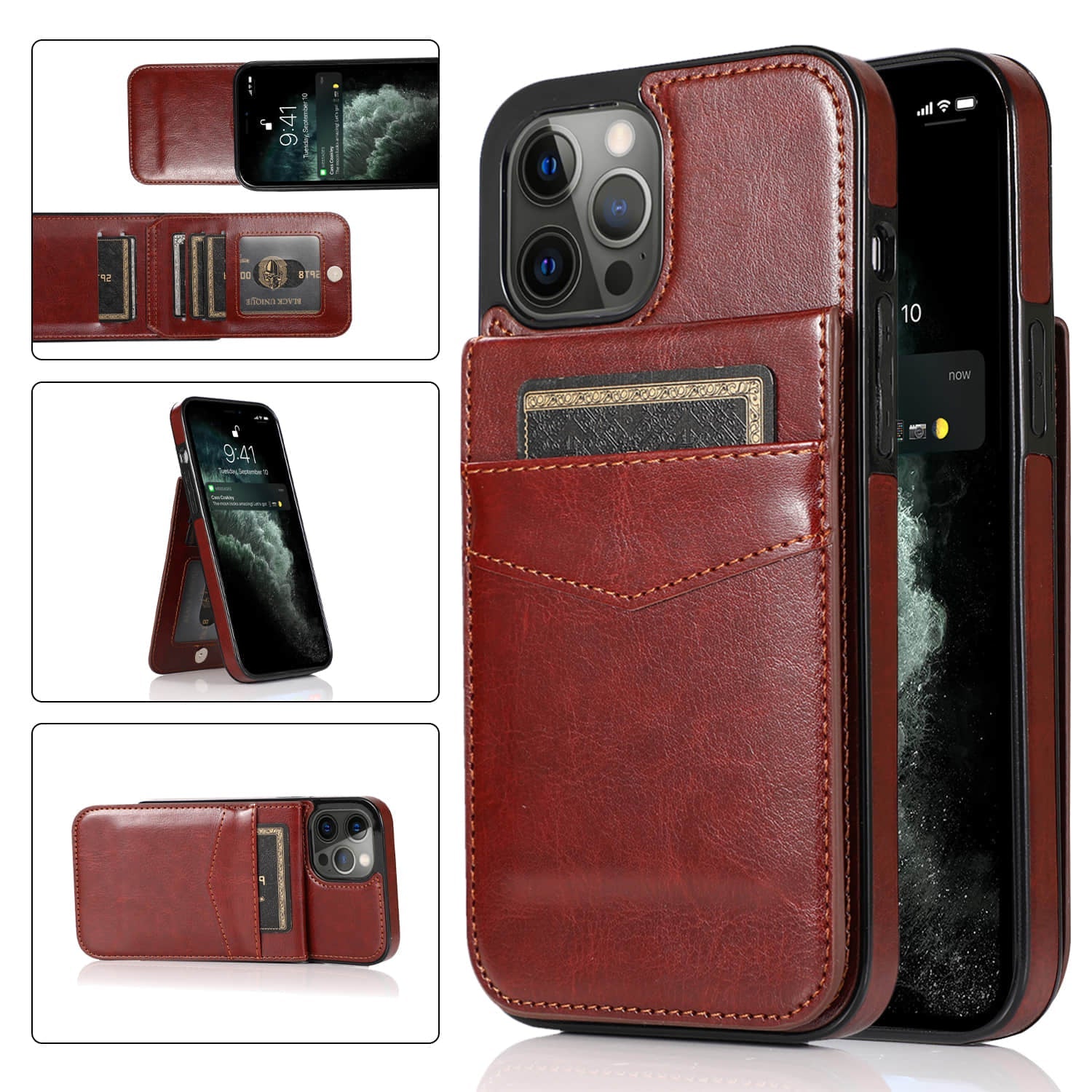 Caeouts Bracket Card Slot Phone Case Brown