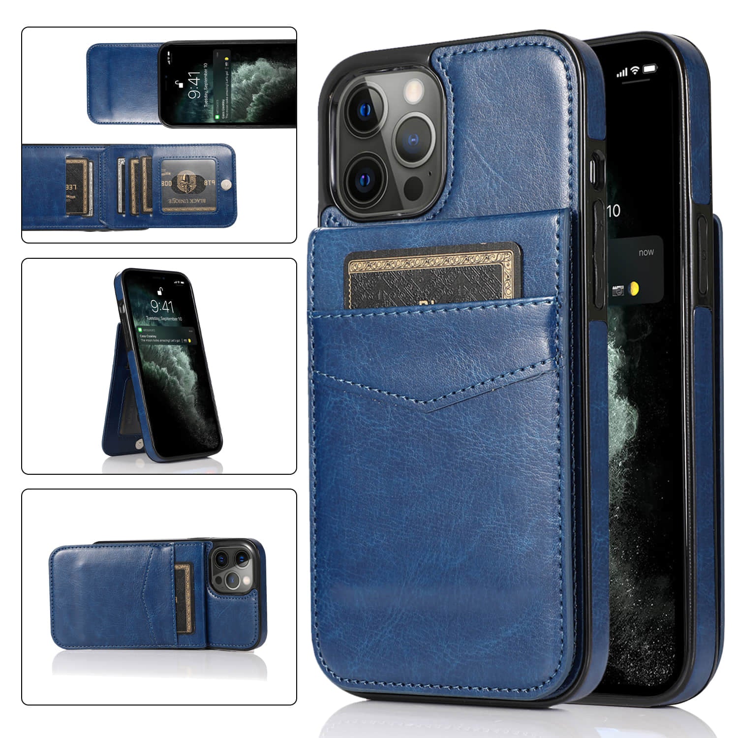 Caeouts Bracket Card Slot Phone Case Blue