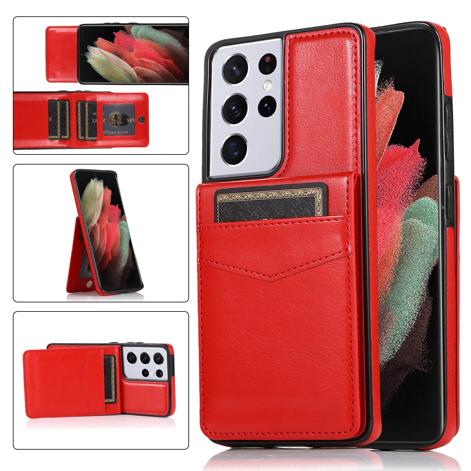 Caeouts Bracket Card Slot Phone Case Red