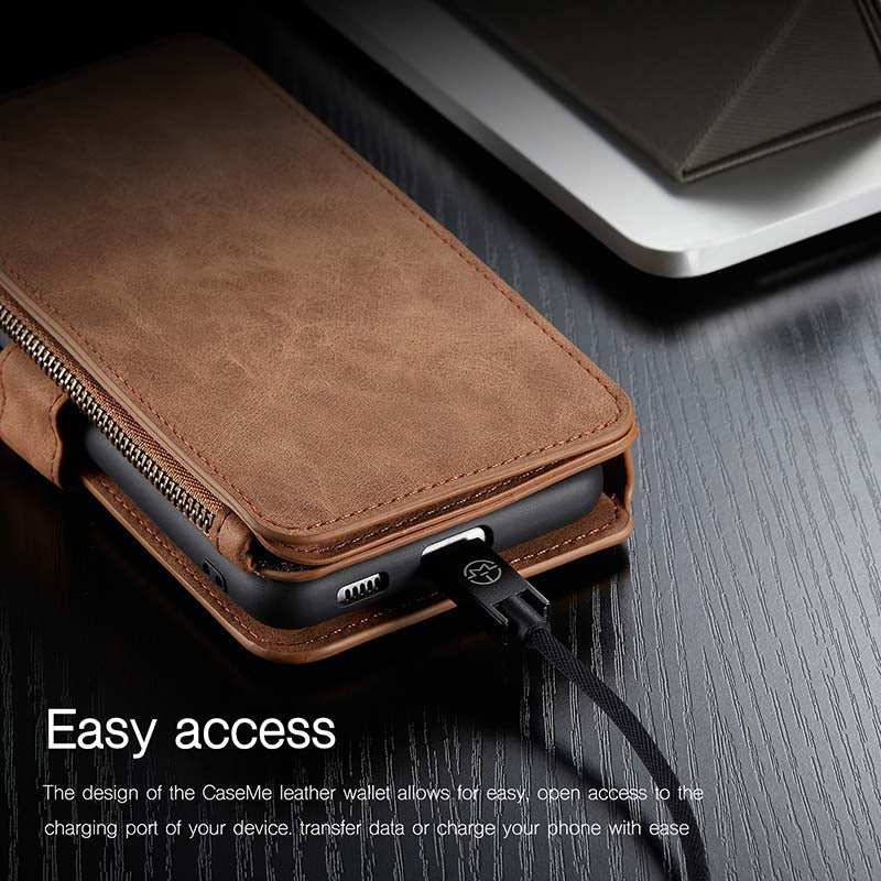 Caeouts Zipper Cardholder Leather Wallet Phone Case For Galaxy