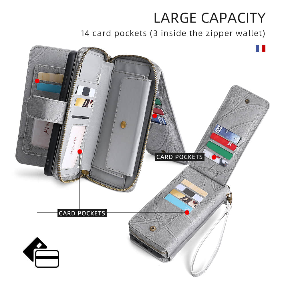 Caeouts Zipper Wallet Detachable Phone Case Gray