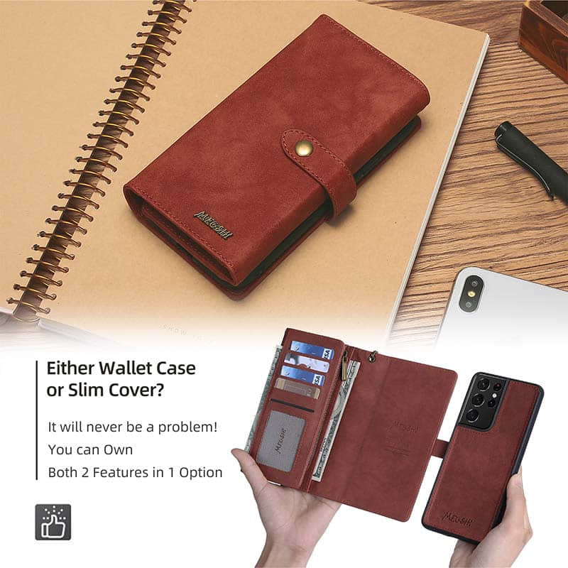 Caeouts Cardholder Zipper Leather Phone Case For Galaxy