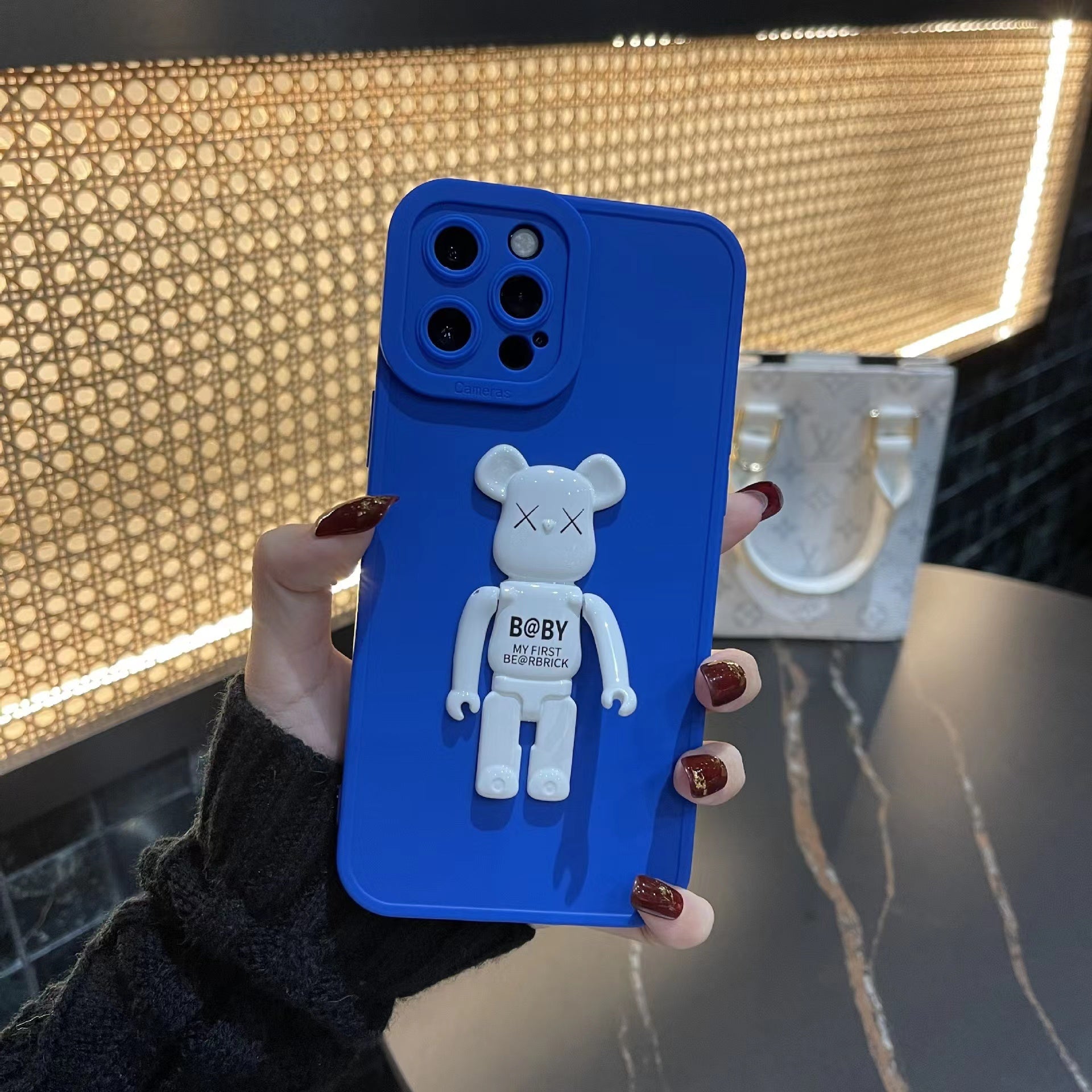 3D Contrast Color Bearbrick Bracket Phone Case