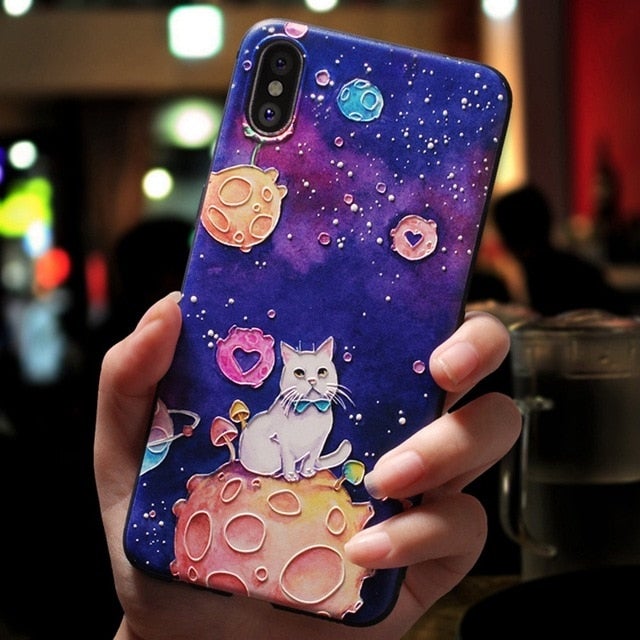 3D Cute Cartoon Paris London Space Cat Elephant Poppies Pattern Phone Case