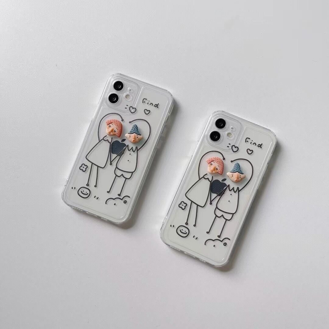 3D Cute Lover Transparent Phone Case