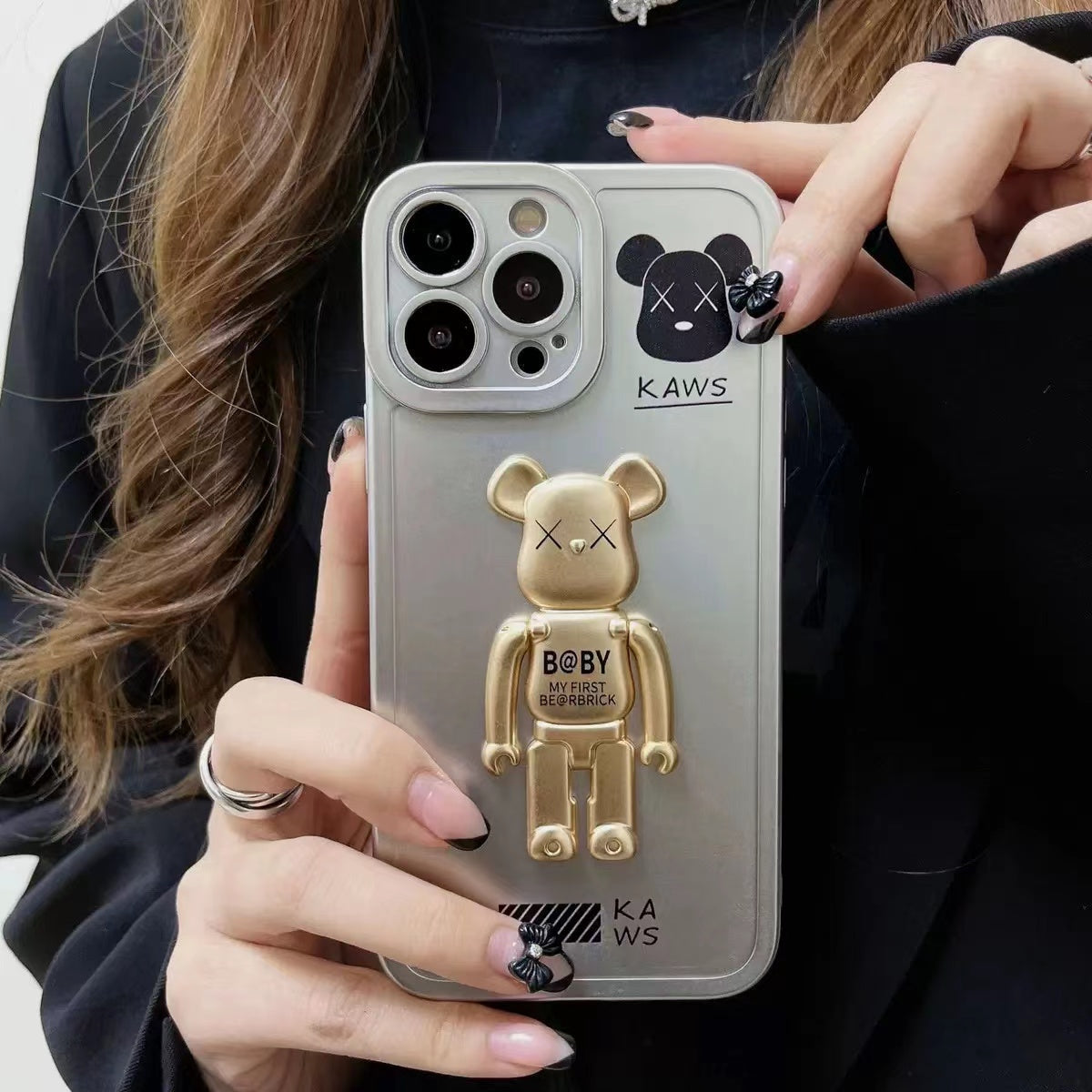 3D Matte Plating Bearbrick Bracket Phone Case