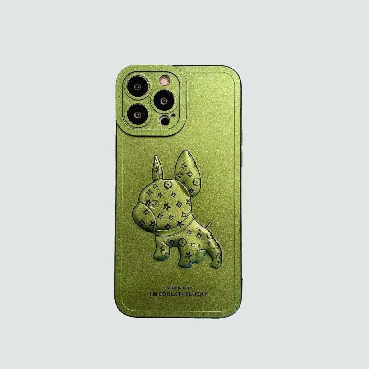 3D Phone Case | Green Metallic Monogram Bulldog