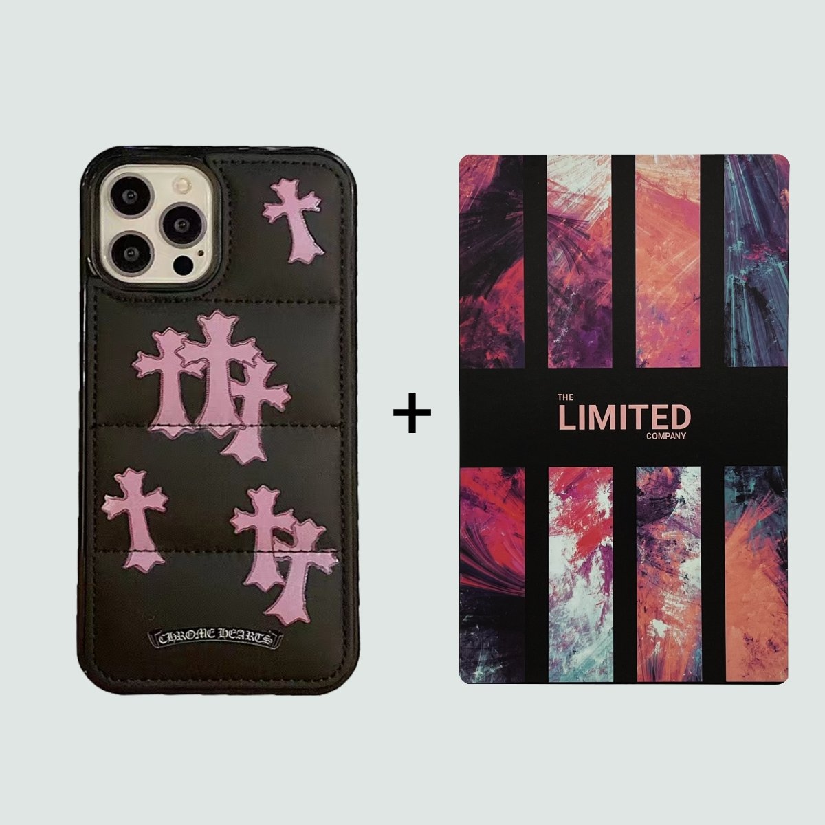 3D Phone Case | Pink Crosses on Black