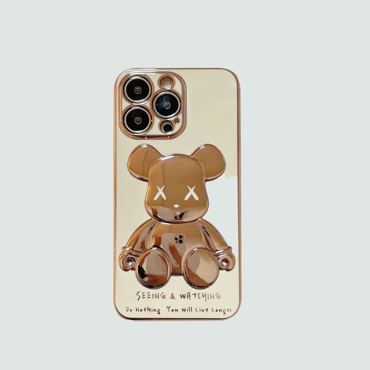 3D Phone Case | White Gold Electroplate Bear