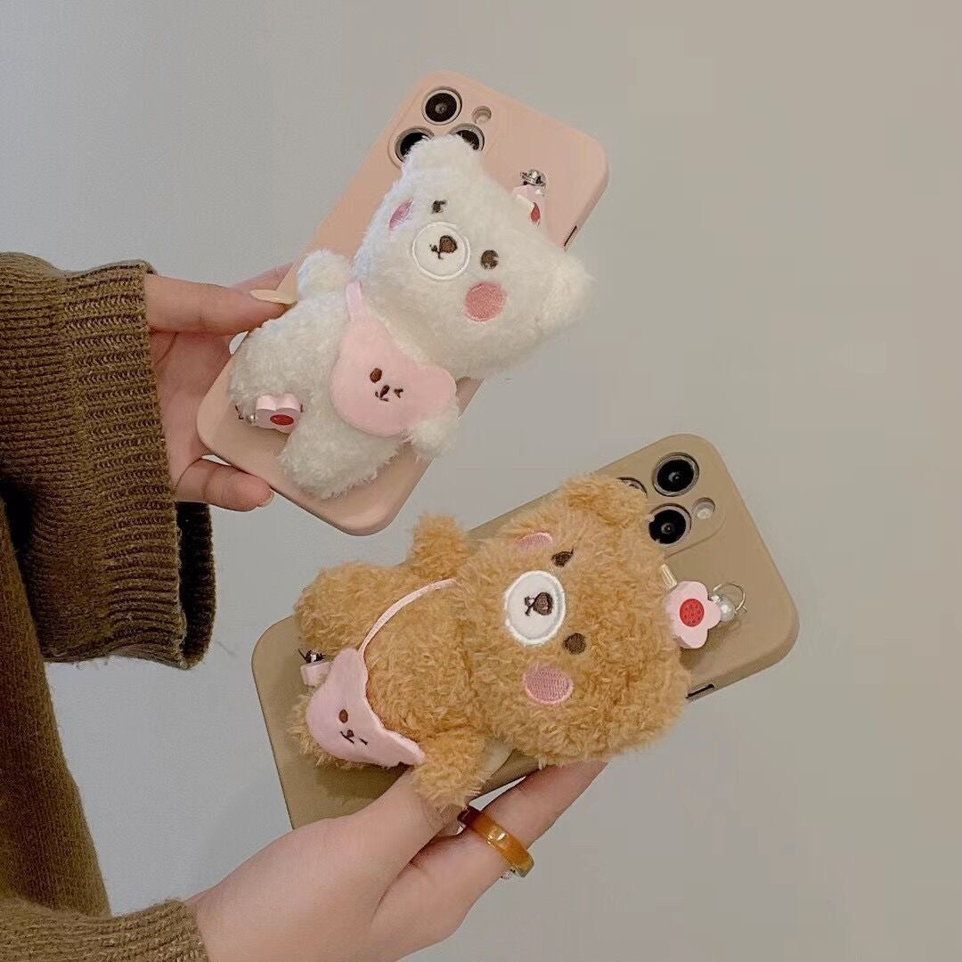 3D Satchel Bear Hand Strap Phone Case