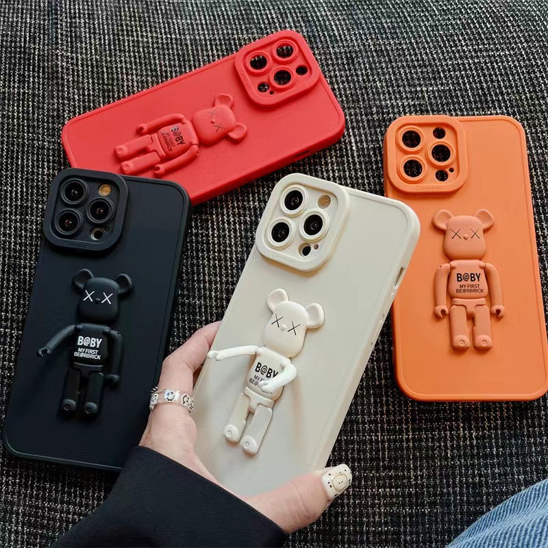 3D Solid Color Bearbrick Bracket Phone Case