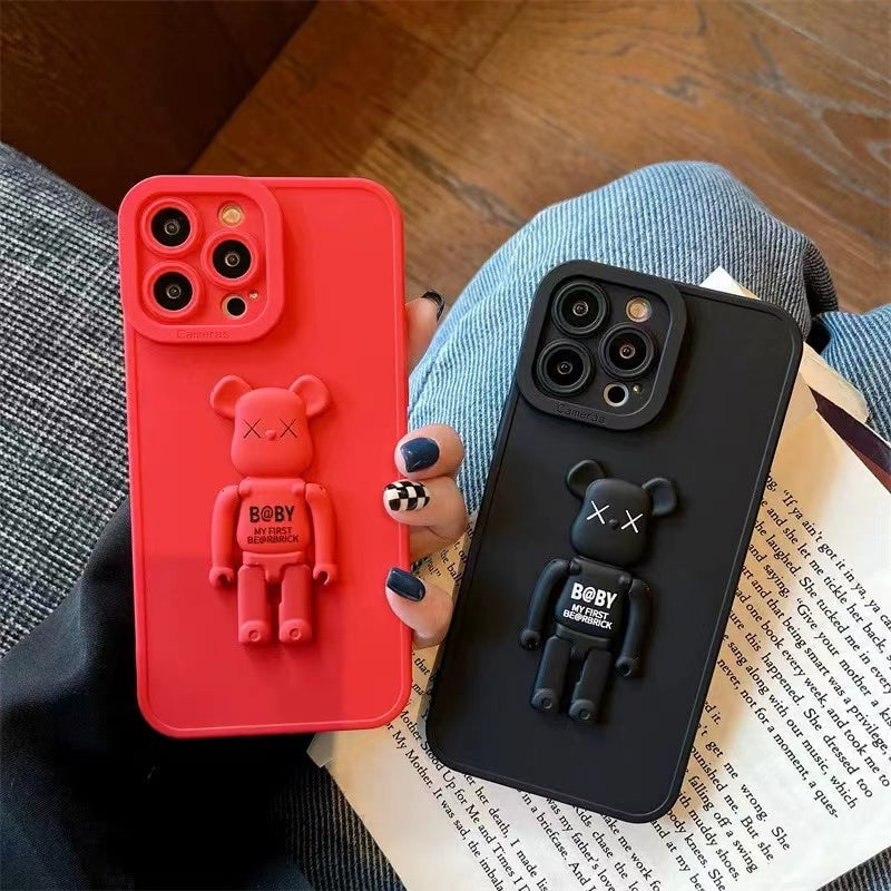 3D Solid Color Bearbrick Bracket Phone Case