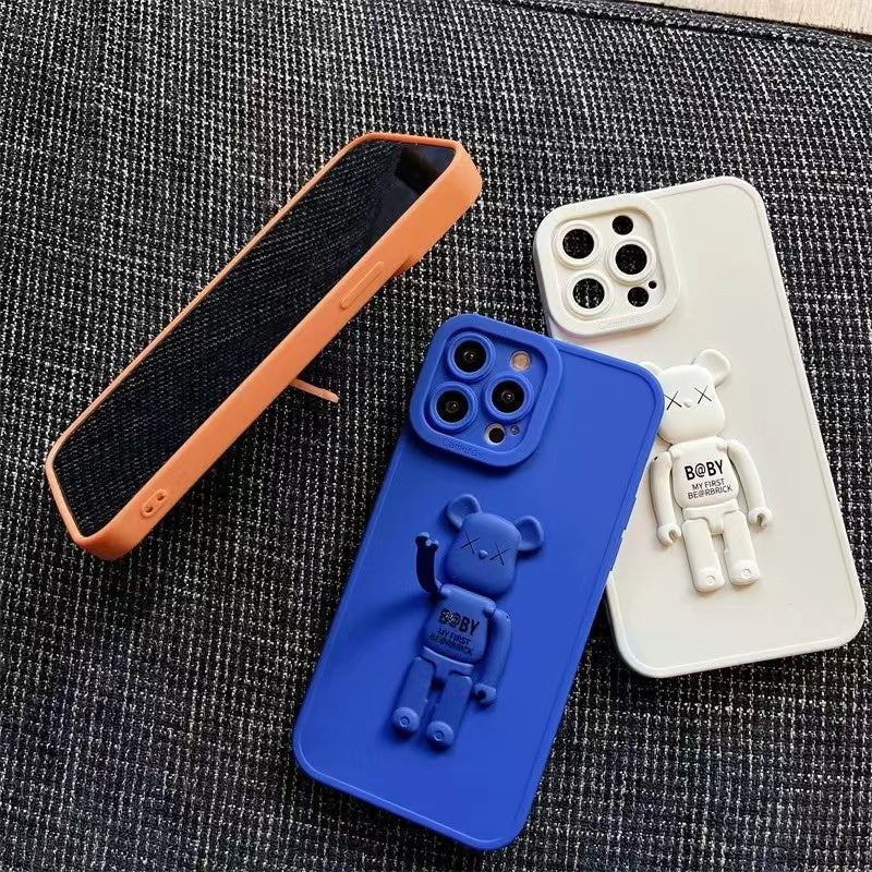 3D Solid Color Bearbrick Bracket Phone Case