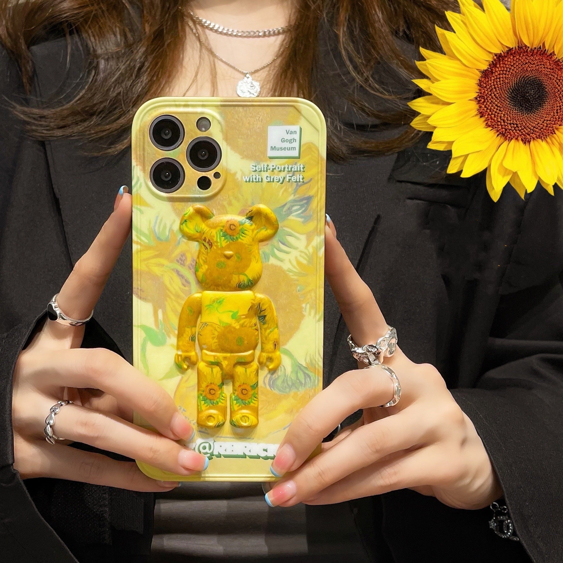 3D Van Gogh Sunflower Bearbrick Phone Case