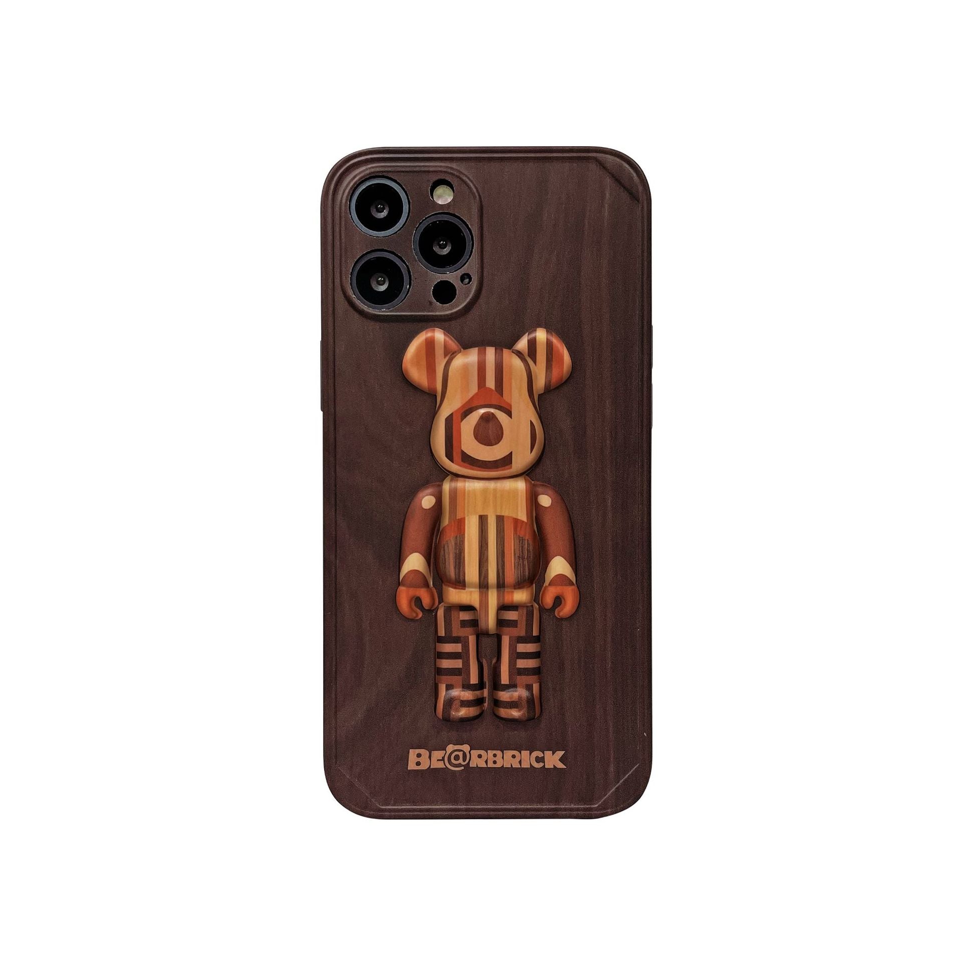 3D Wood Grain Bearbrick Phone Case