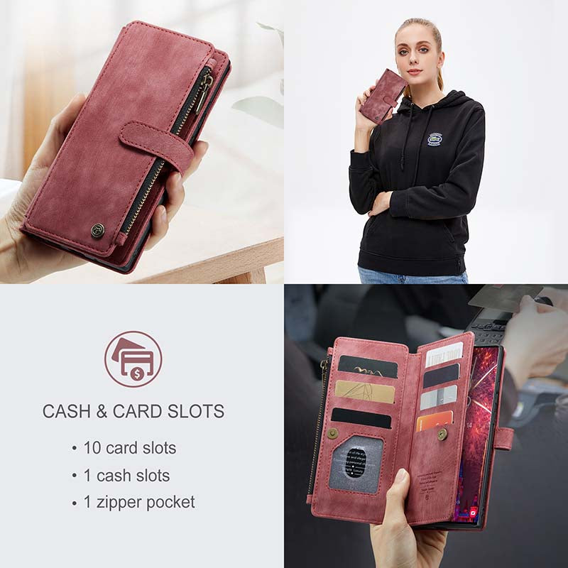 Caeouts Leather Zipper Phone Case Red