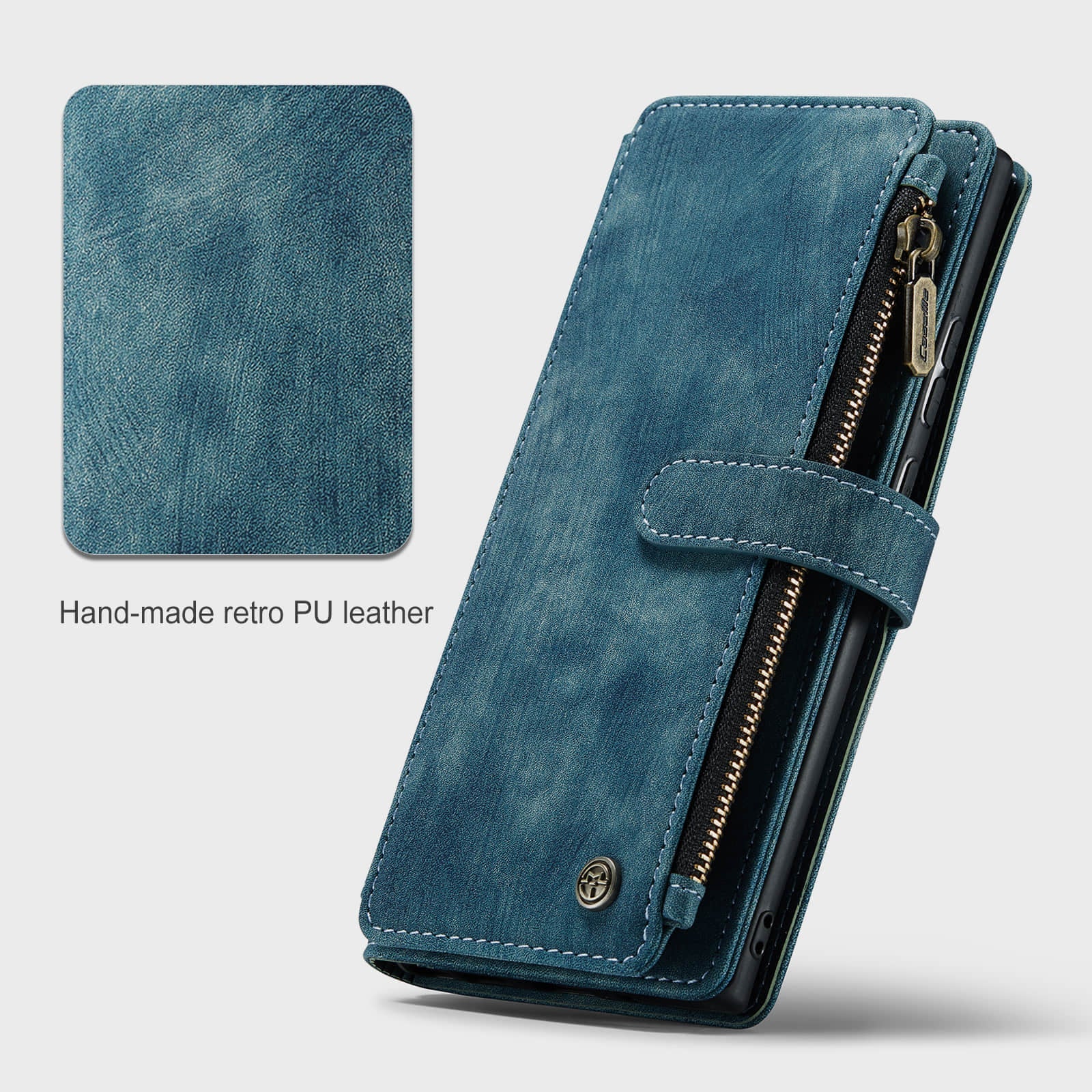 Caeouts Leather Zipper Phone Case Blue