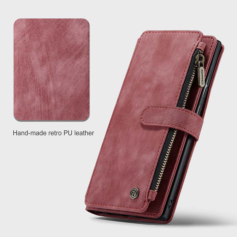 Caeouts Leather Zipper Phone Case Red