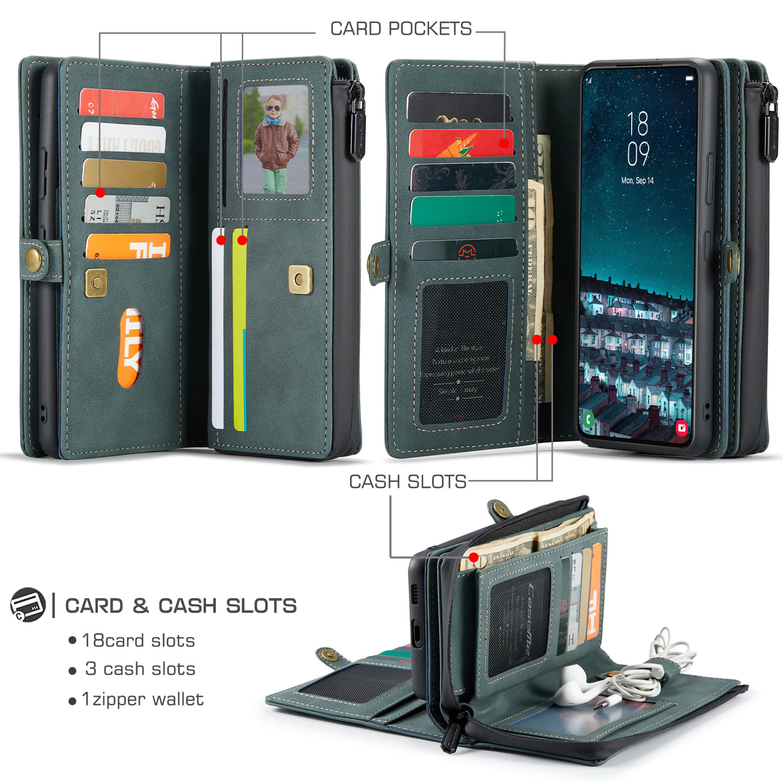 Caeouts Large Capacity Cardholder Phone Case Blue