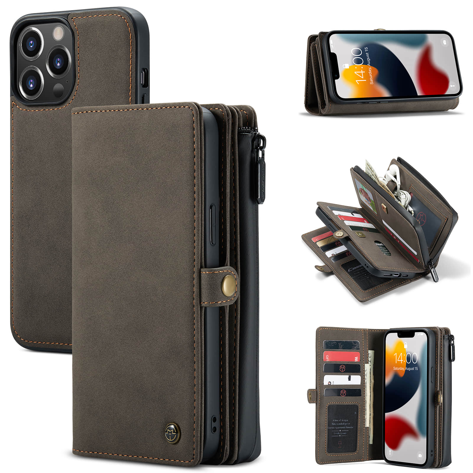 Caeouts Large Capacity Cardholder Phone Case Brown