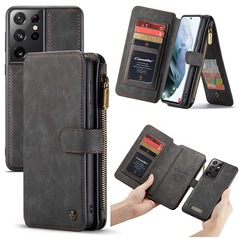 Caeouts Zipper Cardholder Leather Wallet Phone Case For Galaxy