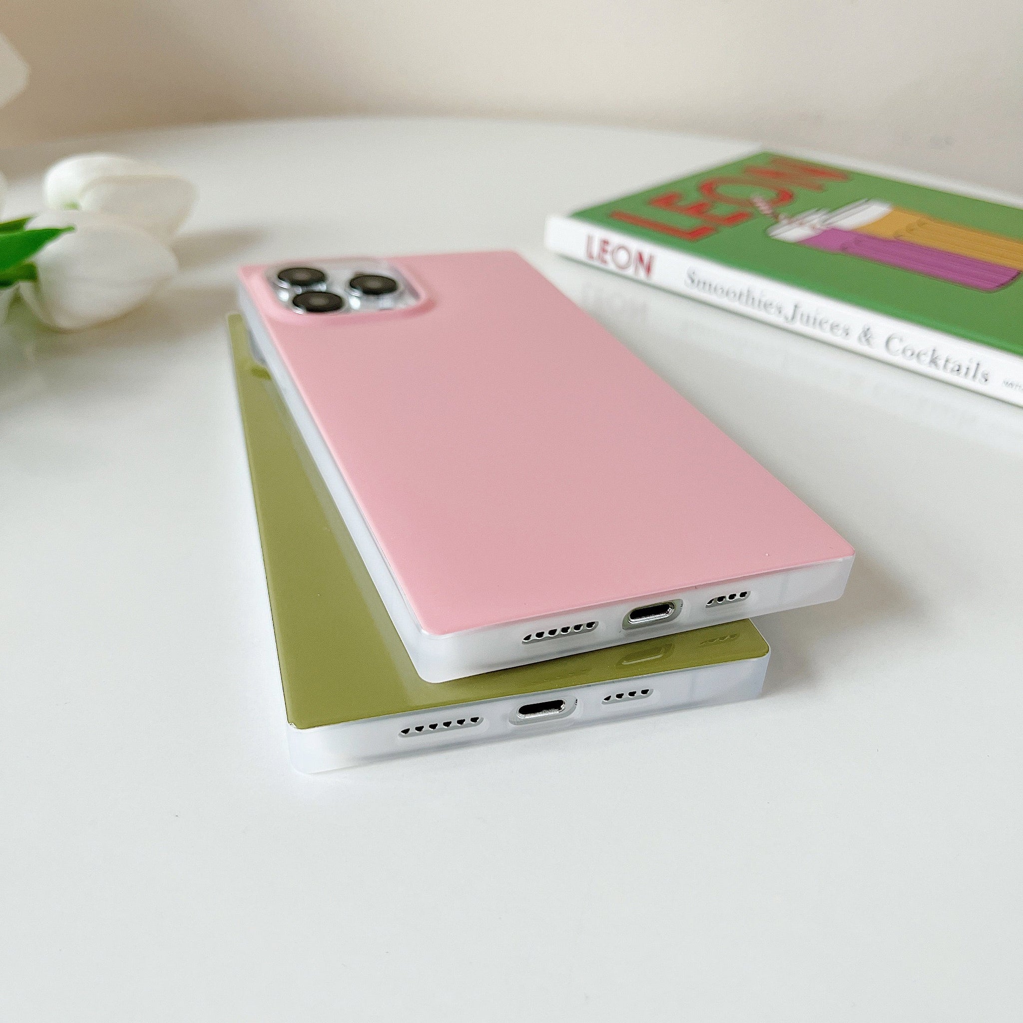 iPhone 13 Pro Max Case Square Pastel Plain Color (Baby Pink)