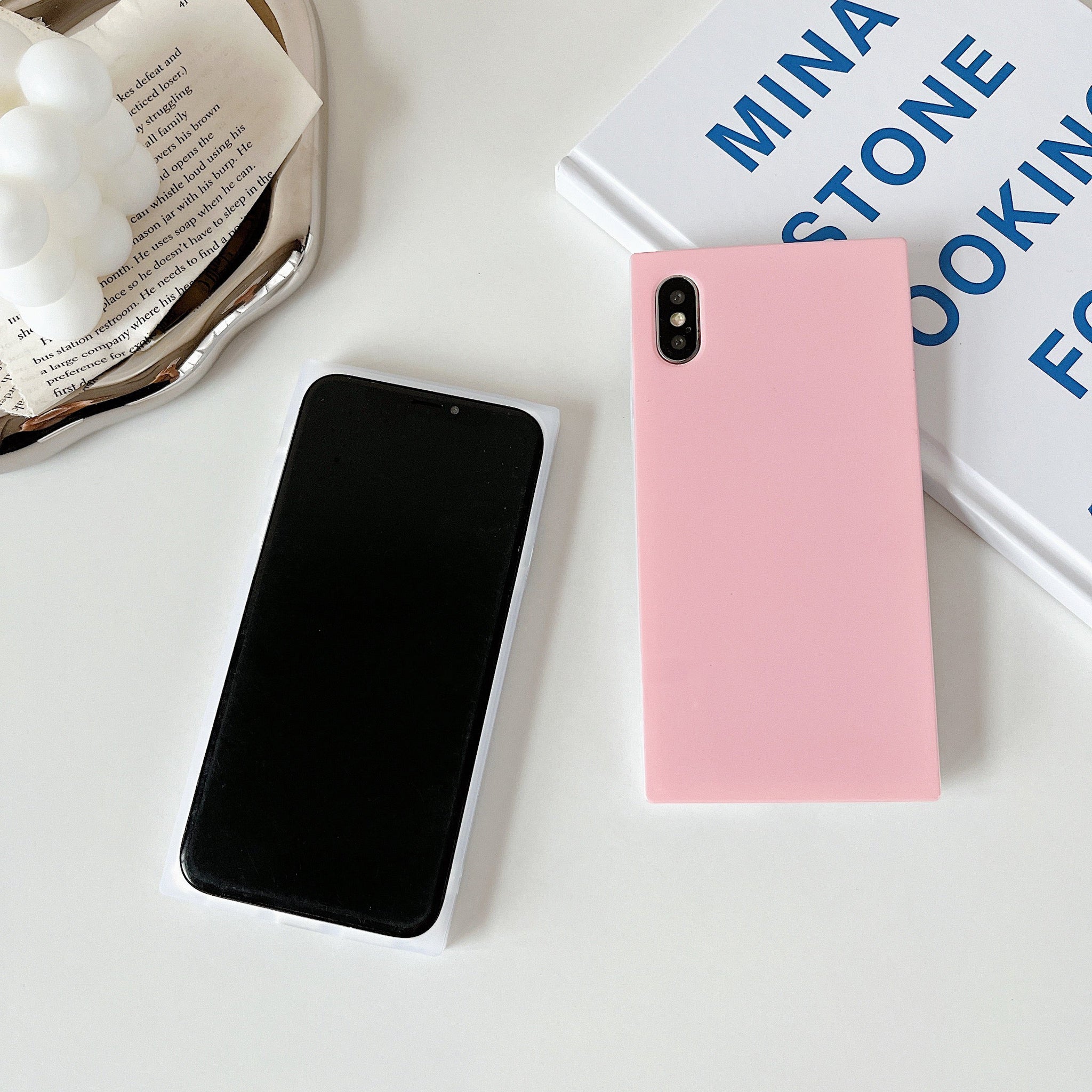 iPhone XS/iPhone X Case Square Pastel Plain Color (Baby Pink)