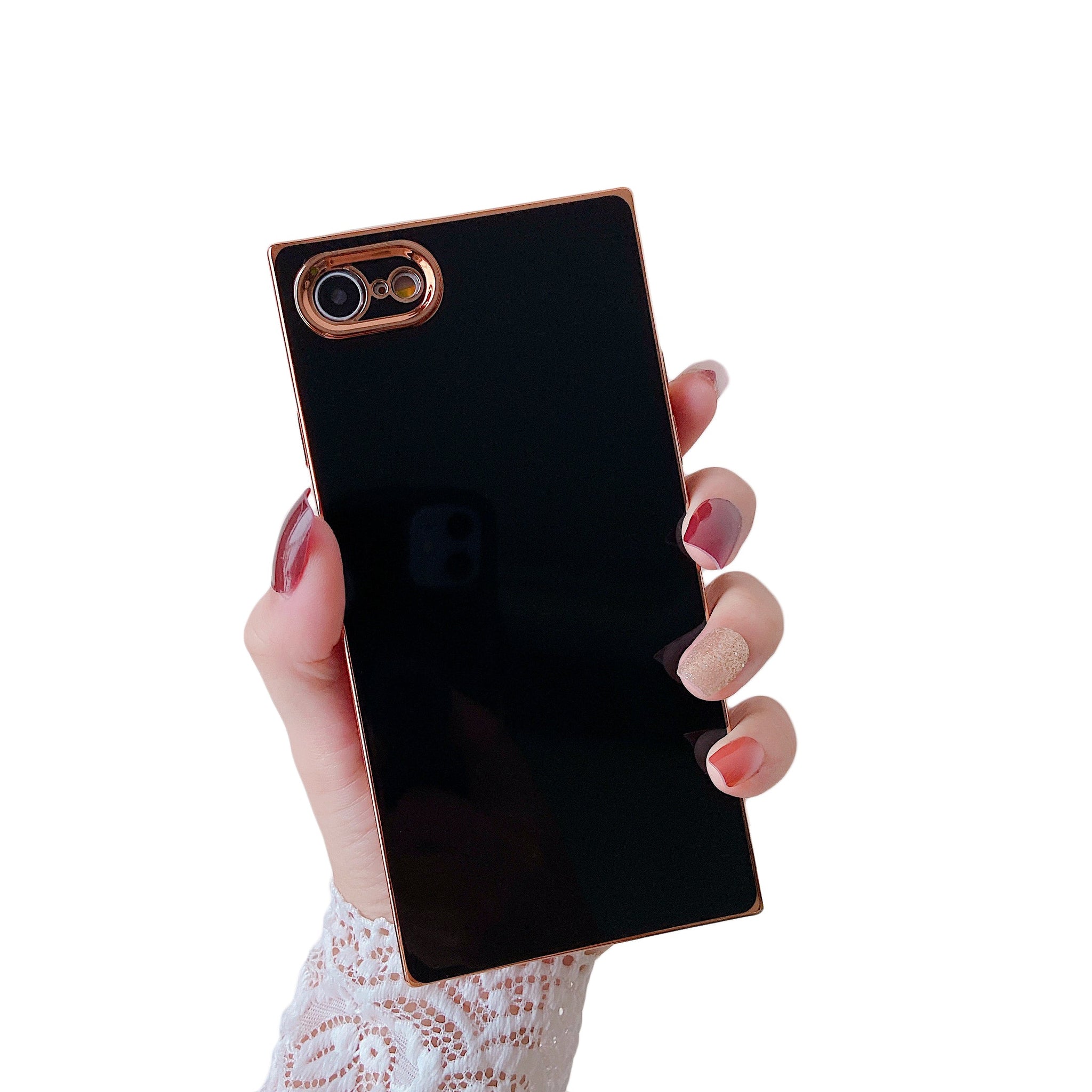 iPhone SE 2022/SE 2020/iPhone 8/7 Case Square Plated Plain Color (Black)