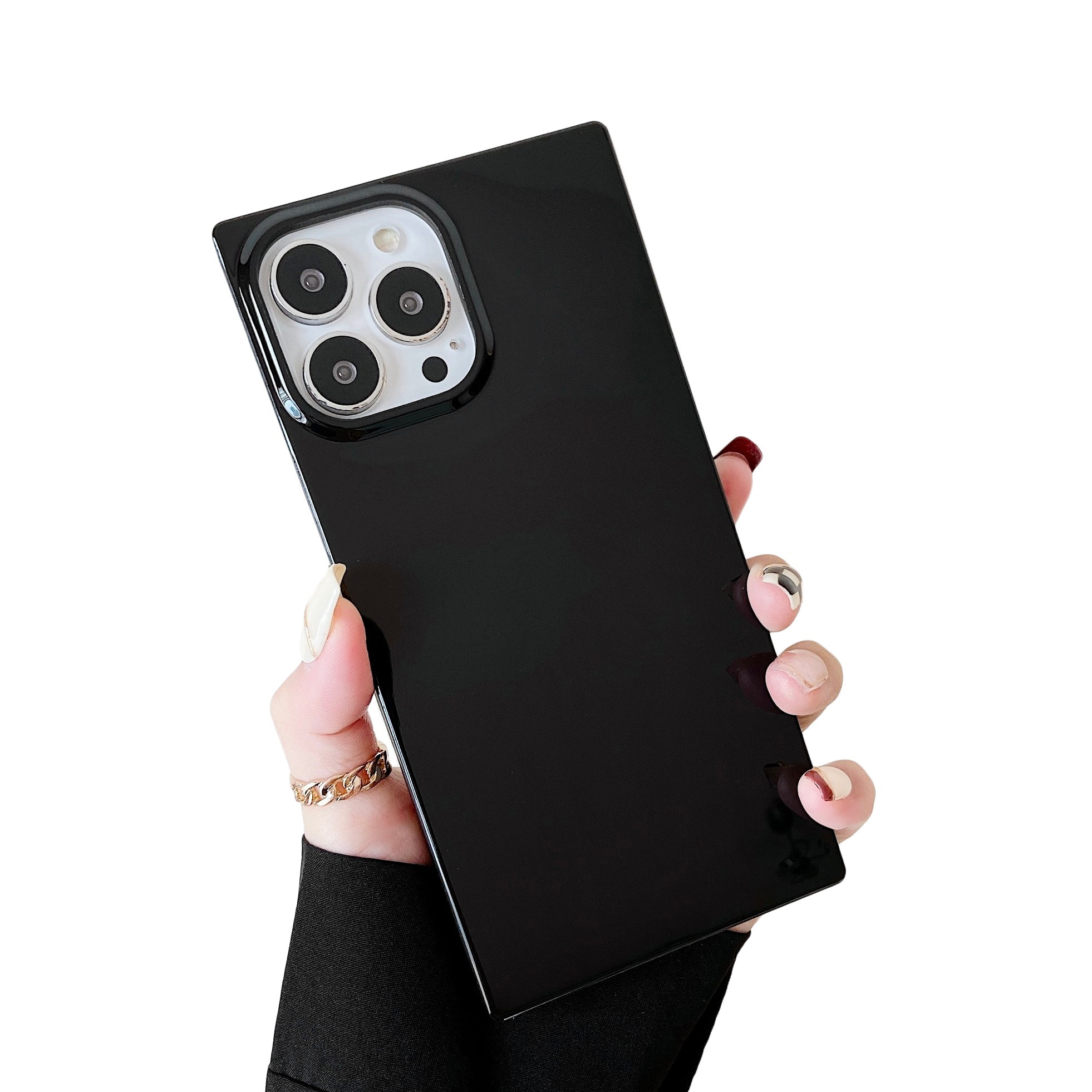 iPhone 13 Pro Max Case Square Neutral Plain Color (Black)