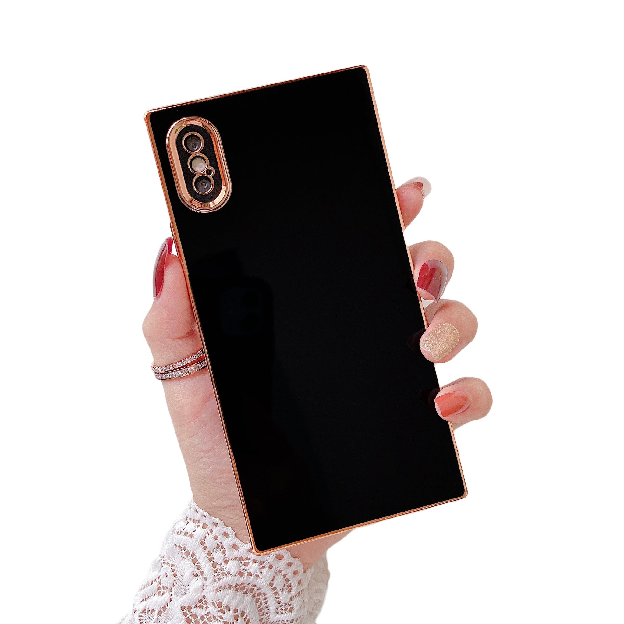 iPhone XR Case Square Plated Plain Color (Black)