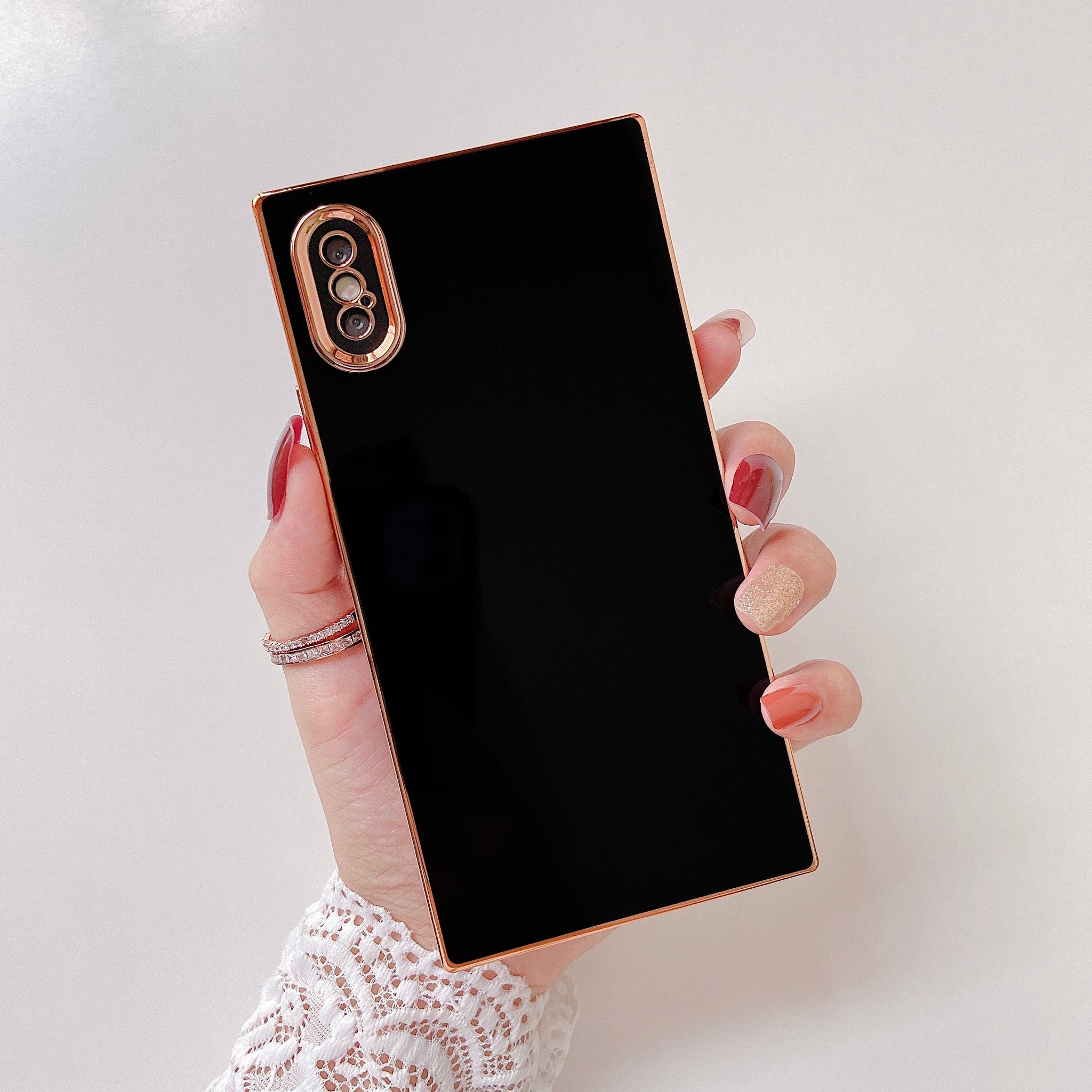 iPhone XS/iPhone X Case Square Plated Plain Color (Black)
