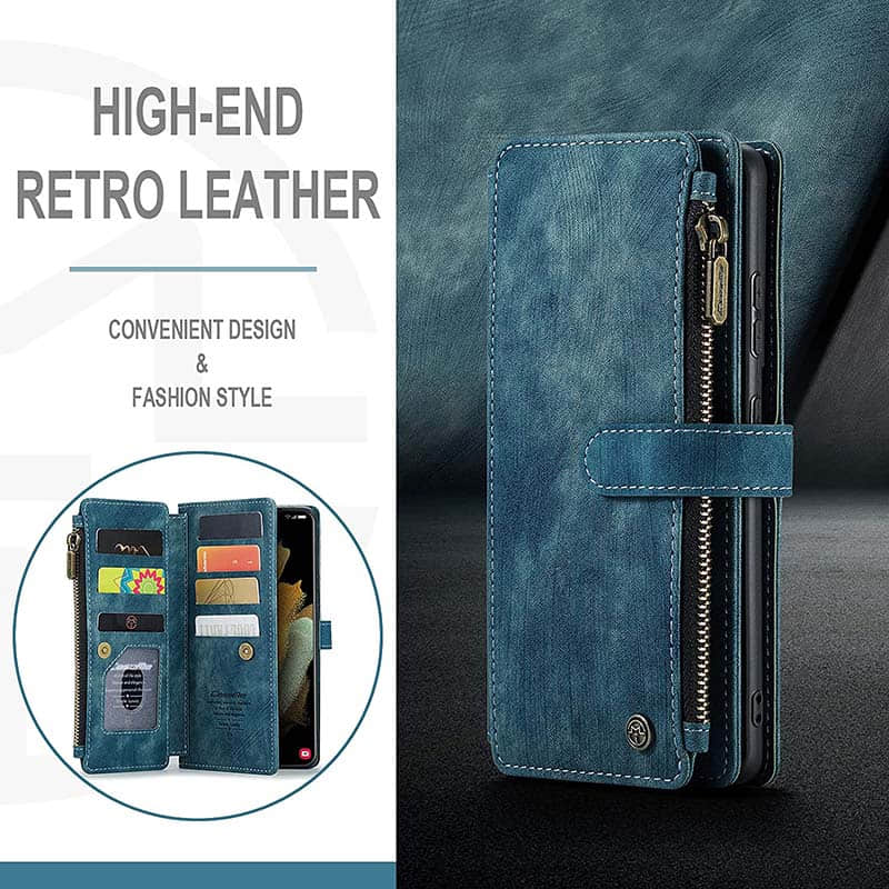 Caeouts Premium Handmade PU Leather Zipper Phone Case