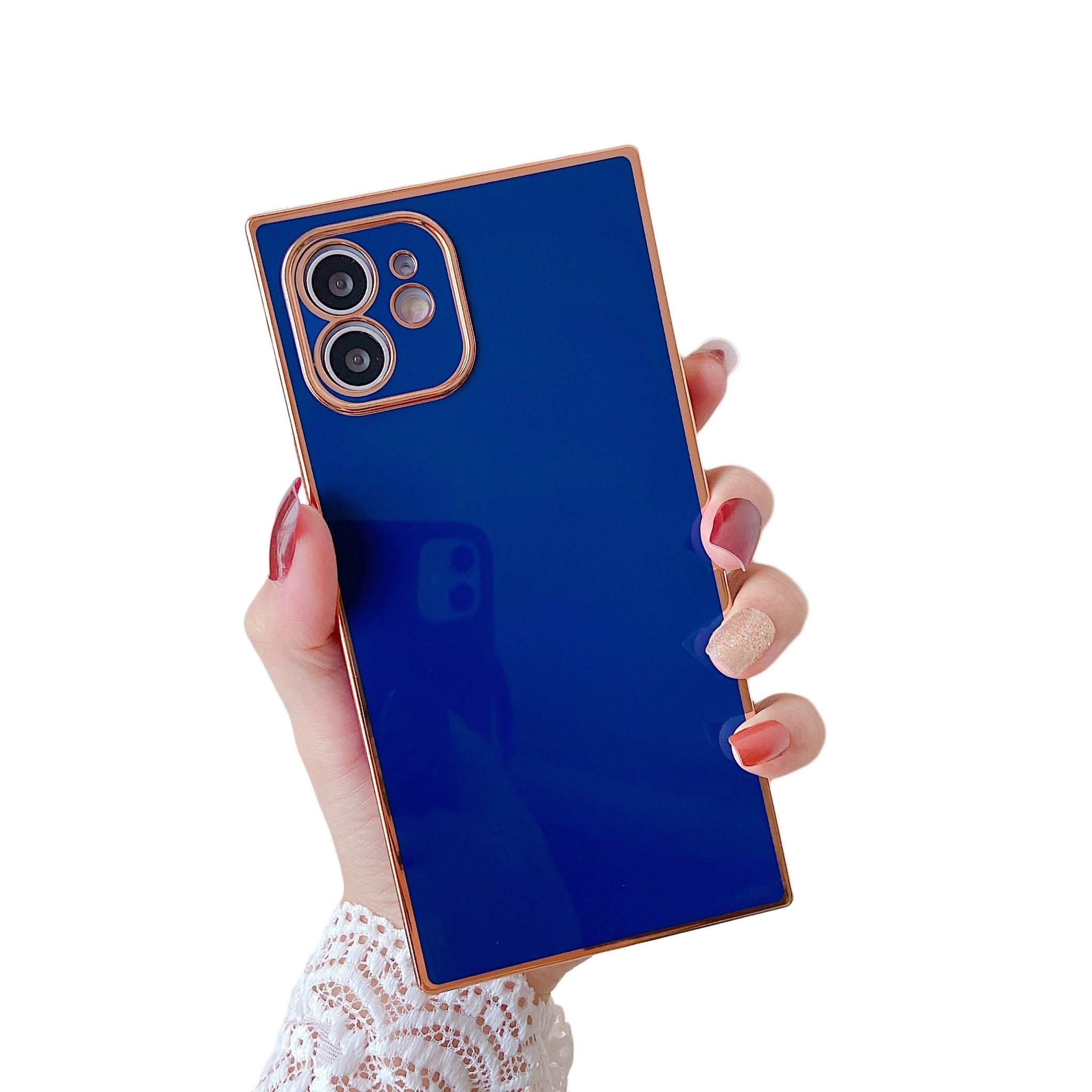 iPhone 12 mini Case Square Plated Plain Color (Blue)