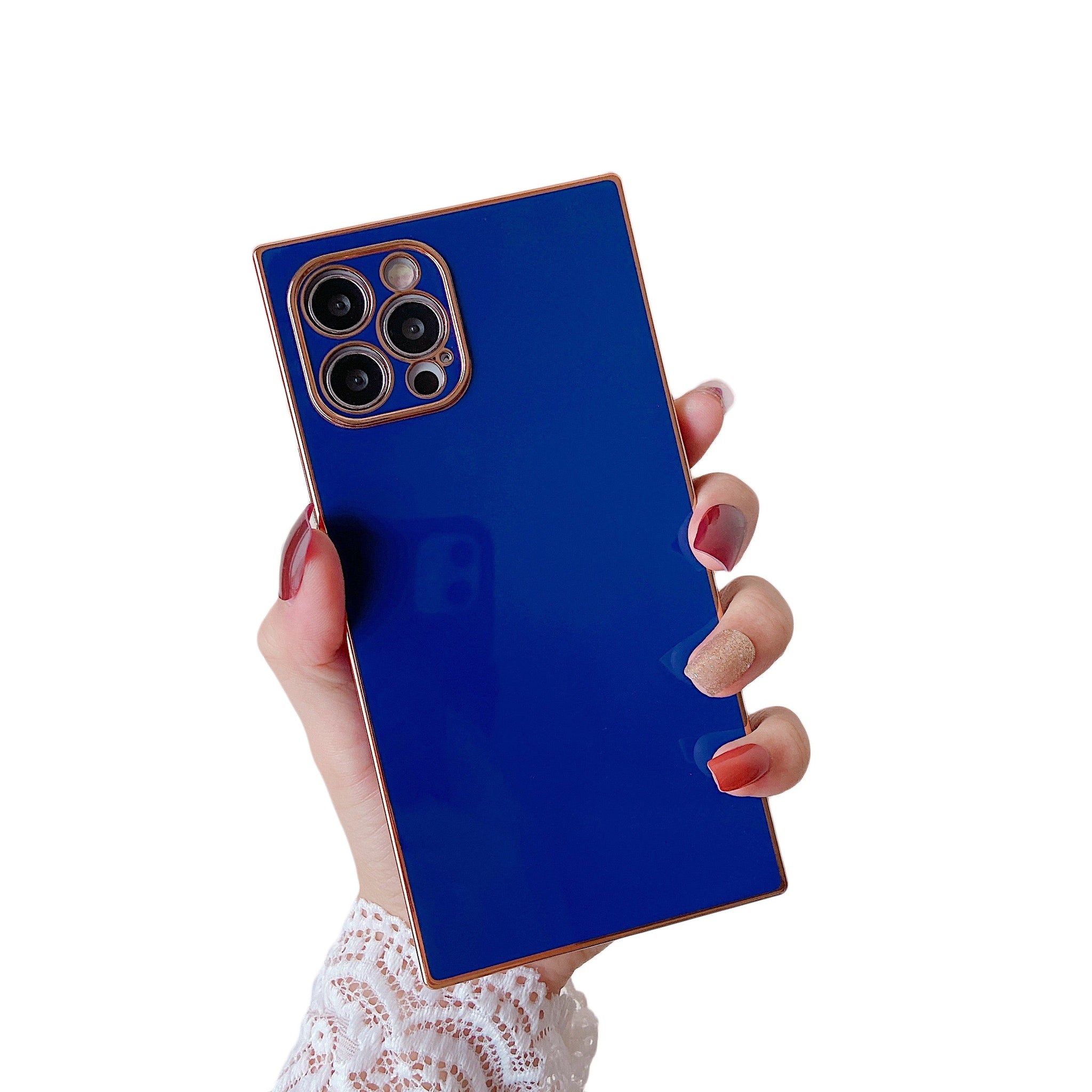 iPhone 12 Pro Max Case Square Plated Plain Color (Blue)