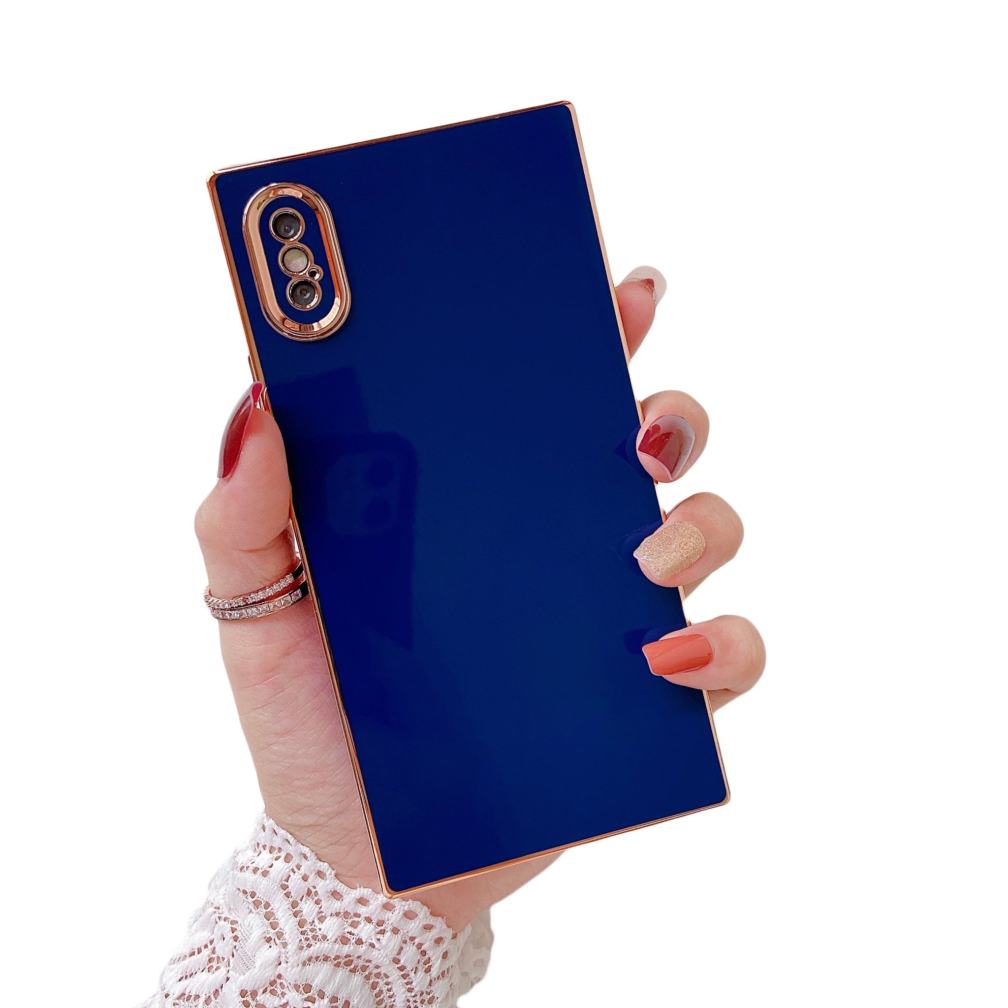 iPhone XS/iPhone X Case Square Plated Plain Color (Blue)